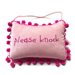 Please Knock Velvet Hanging Pillow